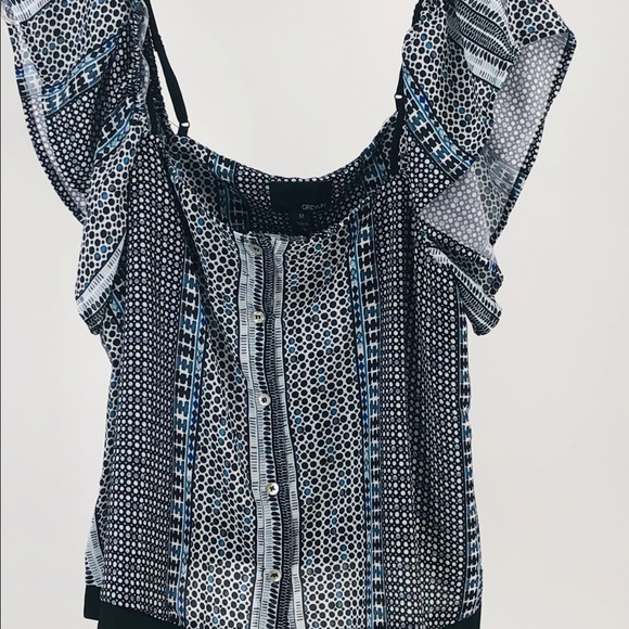 MXED DOT BLACK BLUE COLD SHOULDER SLEEVE MEDIUM - Picture 13 of 15